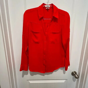 Gently Worn Express Red Slim Fit Button Up Long Sleeve Blouse